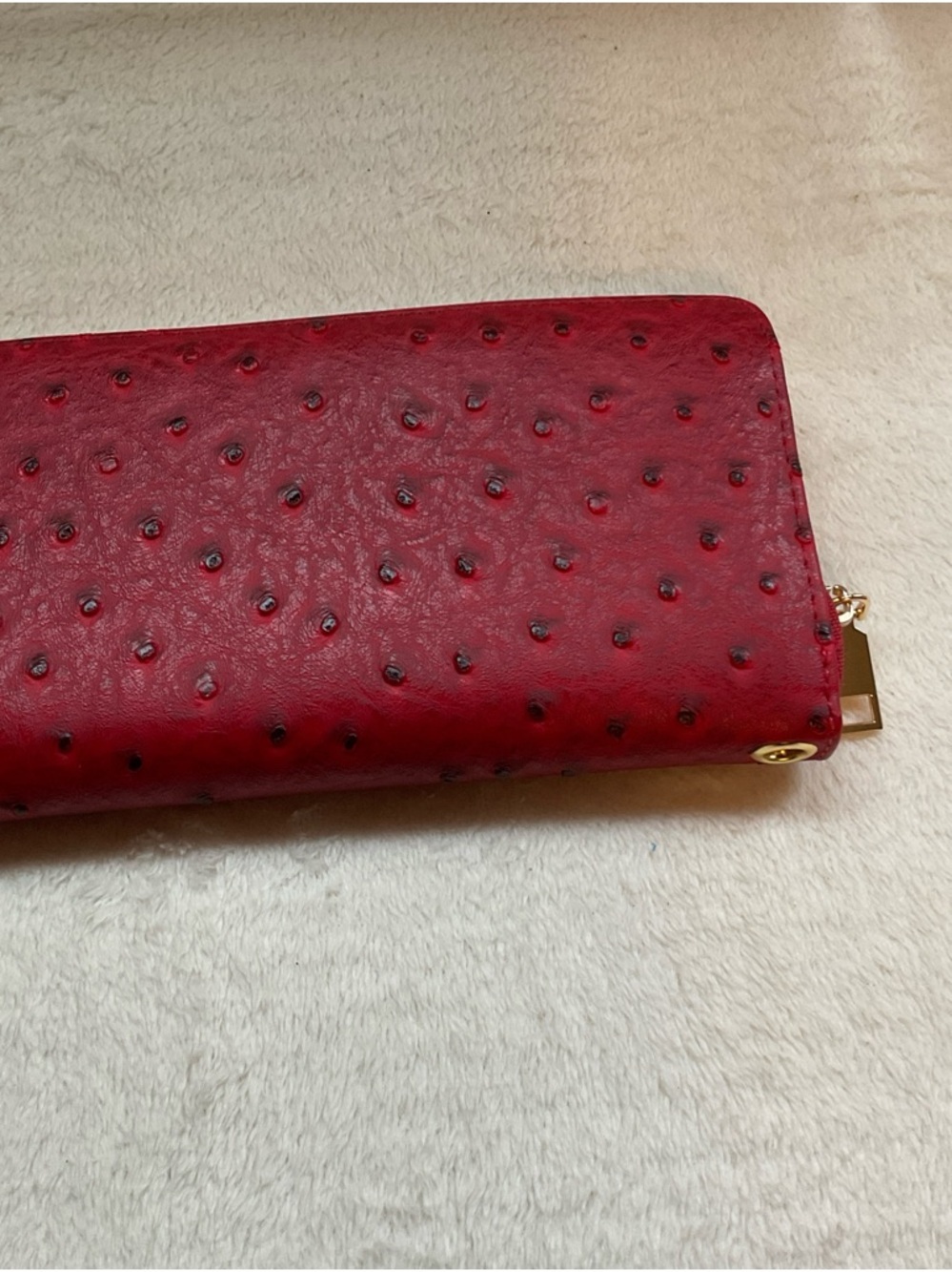 Red Ostrich-Texture Zip-Around Wallet - Picture 2 of 3